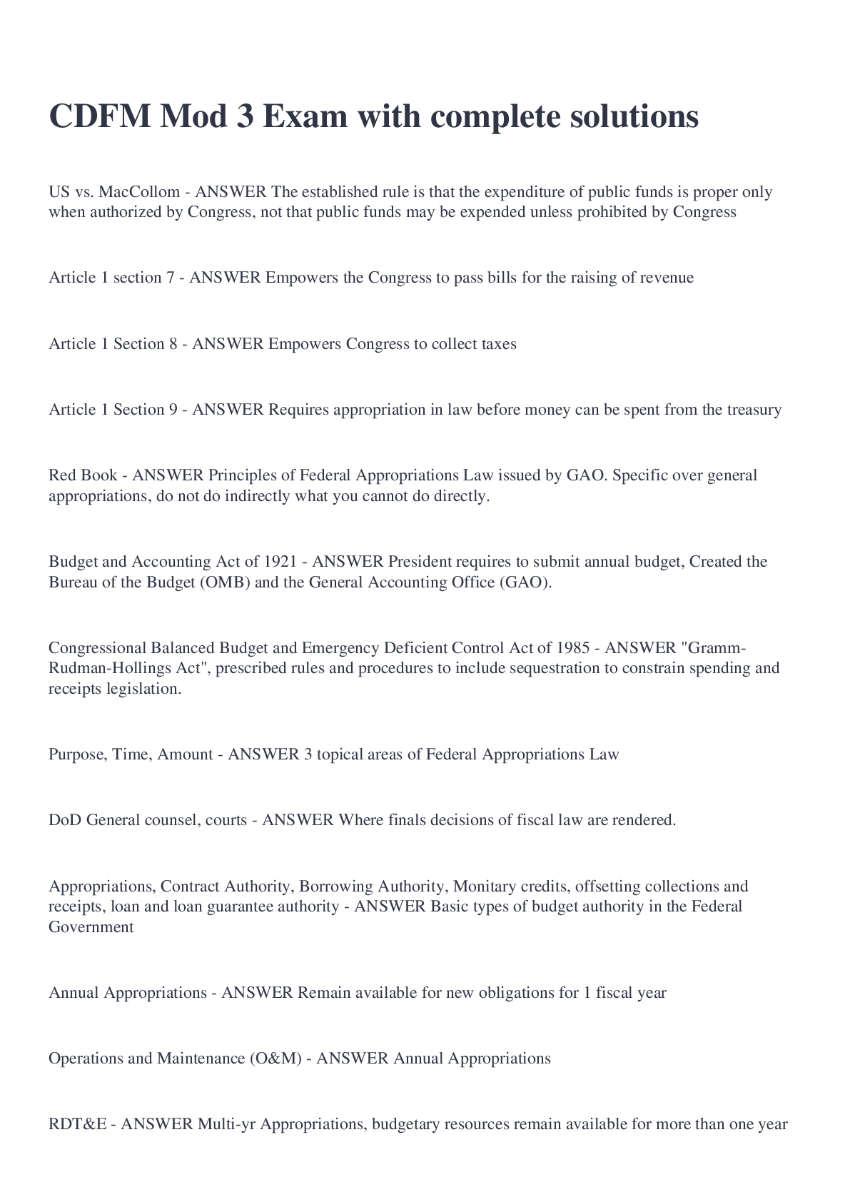 Preview image for CDFM Mod 3 Exam with complete solutions